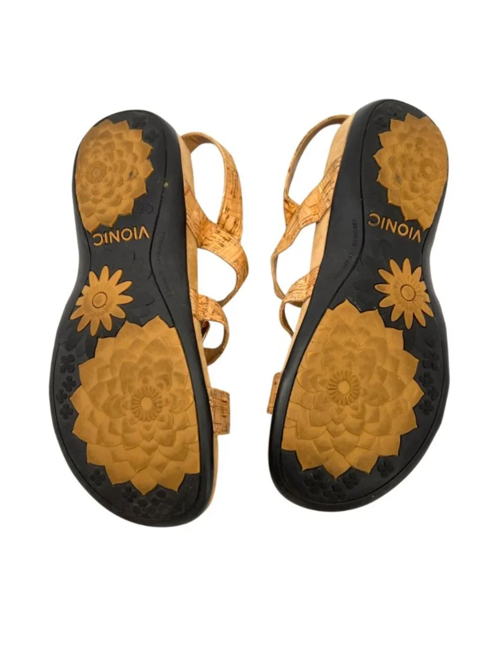 Vionic Amber Boho Strappy Embellished Cork Sandals Size 7 Slingback Orthotic